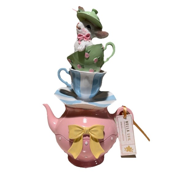 Regency Pre-Order Whimsical Teacup Teapot Stack with Bunny MT26633 - Picture 2 of 4